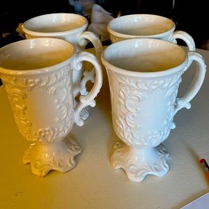 Vintage, White, Ceramic, Stamped Napcoware Footed Coffee/Tea Mugs 4 pc. Japan